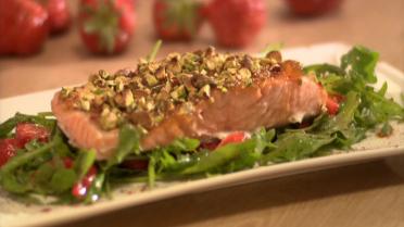 Zalm met mangochutney en pistachenoten