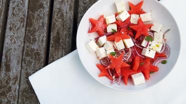 Watermeloensalade met feta en munt