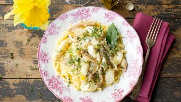 Pasta met asperges, oesterzwam en truffel