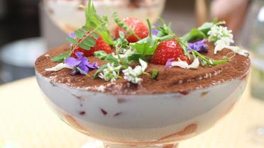 Tiramisu met aardbeien en rabarber