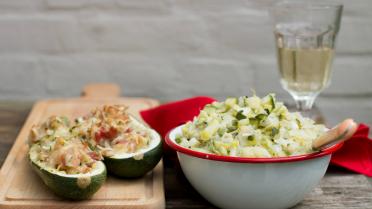 Gevulde courgettes met stoemp van prei en spruitjes