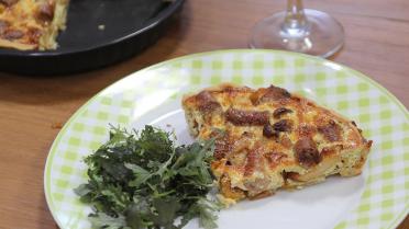 Quiche met prei, chipolata, brie en cantharellen