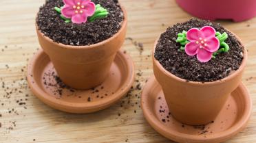 Gevulde bloempotjes met chocolade en Oreocrumble