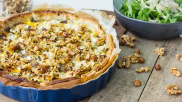 Ans quiche met Peerse geitenkaas, prei en notencrumble