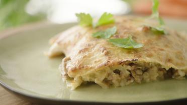 Ovenschotel met knolselderpuree, spitskool, oesterzwammen en kalfsgehakt 