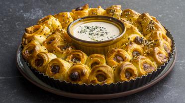 Merguez-broodjes met duivelse yoghurtdip