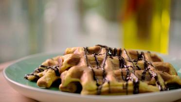 Wafels van zoete aardappel met chocolade Wafels van zoete aardappel met chocolade