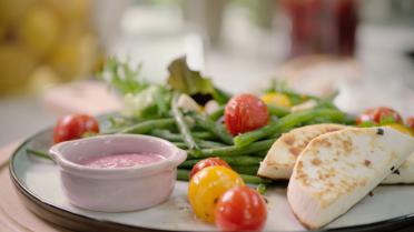 Salade van prinsessenboontjes met gebakken manouri