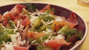 Gnocchi met oesterzwam, basilicum en serranoham