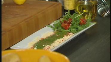 Carpaccio van zalm met pesto
