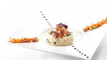 Grijze garnalen, risotto met Sencha Ariake thee en groentjes