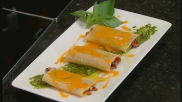 Gevulde cannelloni met inktvis en pesto