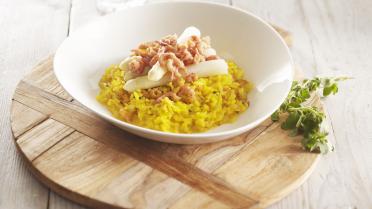 Saffraanrisotto met Hollandse garnalen en asperges