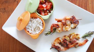 Scampi met Breydelspek en tomatensalsa