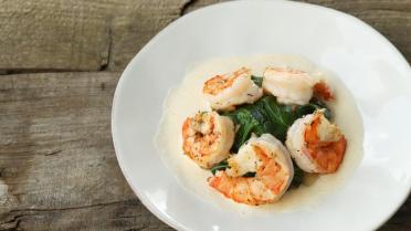 Scampi popeye met mascarponesausje en spinazie