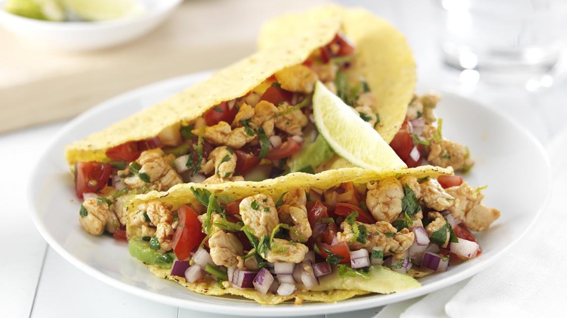 Taco’s met kip en tomatensalsa en een bonenslaatje