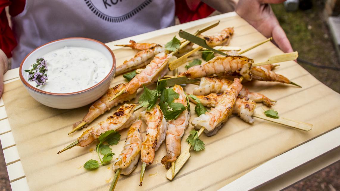 Scampi met yoghurtdip