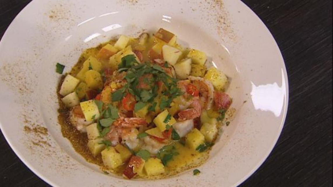 Scampi met kokos en appel